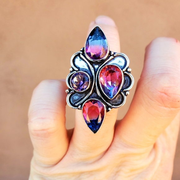 New Bicolor Tourmaline & Amethyst 925 Silver Ring. - Picture 4 of 11